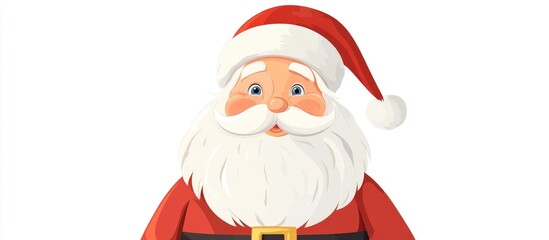 Cartoon Portrait of Santa Claus Flat Design Raster Illustration on White Background