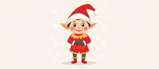 Fototapeta premium Adorable and humorous holiday elf character Flat design element for festive greeting card