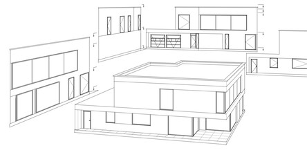 house architectural project sketch 3d illustration	
