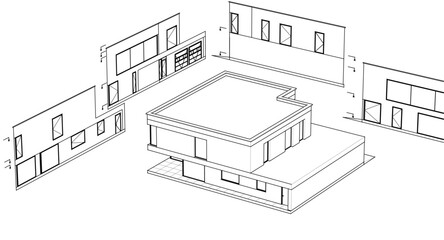 house architectural project sketch 3d illustration	
