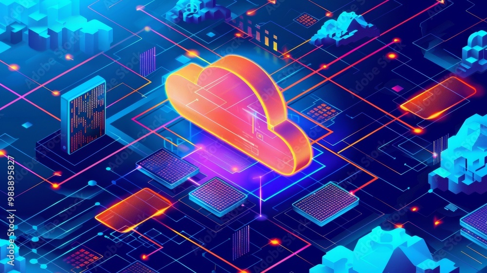 Poster cloud computing concept. modern technologies and digital world. metaverse and cyberspace. storing an