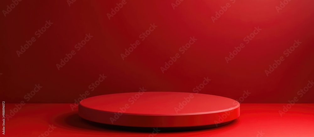 Poster contemporary red circular podium on a red backdrop top down view ideal background for showcasing pro