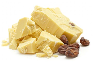 Cocoa butter vith nibs. Isolated on white background.