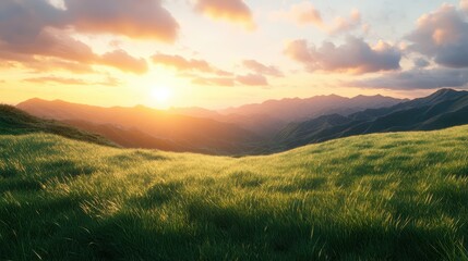 Obraz premium Picturesque Summer Landscape Featuring Lush Green Grass and Clear Skies Perfect for Nature Themes