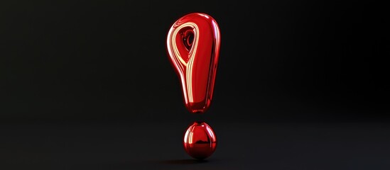 3D illustration of a glossy red metallic exclamation point symbol featuring a playful curly font style set against a black background with clipping path