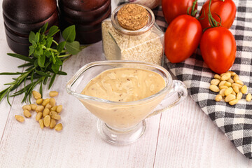 Delicious walnut creamy sauce in the bowl
