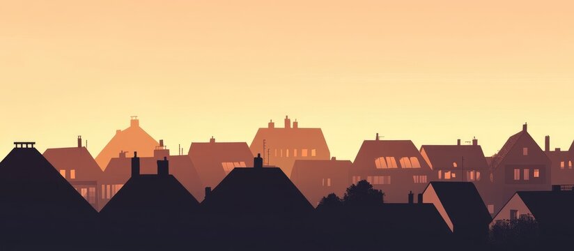 Silhouette of rooftops against a light backdrop