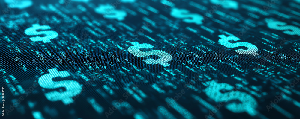 Poster abstract representation of currency symbols floating over a digital platform, symbolizing exchange a