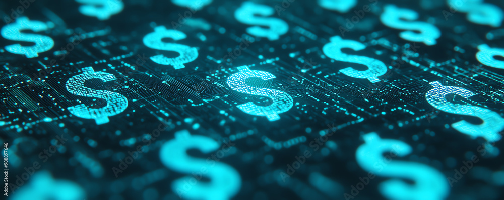 Poster abstract representation of currency symbols floating over a digital platform, symbolizing exchange a