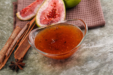 Sweet fig jam in the bowl