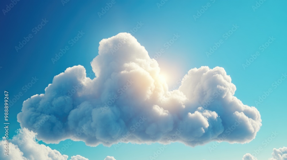 Poster 3d rendering of white fluffy clouds forming a network symbol with three rectangles against a blue sk