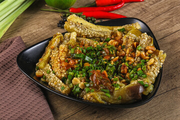 Asian cuisine baked eggplant with peanut