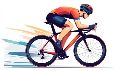Obraz premium Illustration of a male cyclist in sportswear and helmet riding a bike in a flat design style Concept of extreme sports isolated on a white background