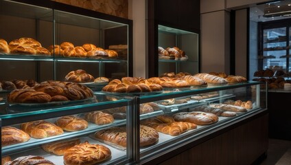 A bakery with many different types of bread on display