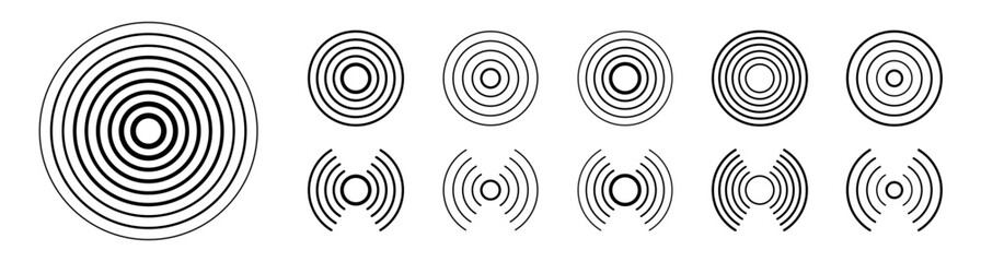 Set of radial, radar icons. Circle connection, sonar sound waves icons