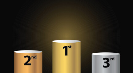 1st 2nd 3rd Place Gold, bronze, silver,  podium with green background Illustration