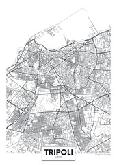 City map Tripoli, detailed urban planning travel vector poster design