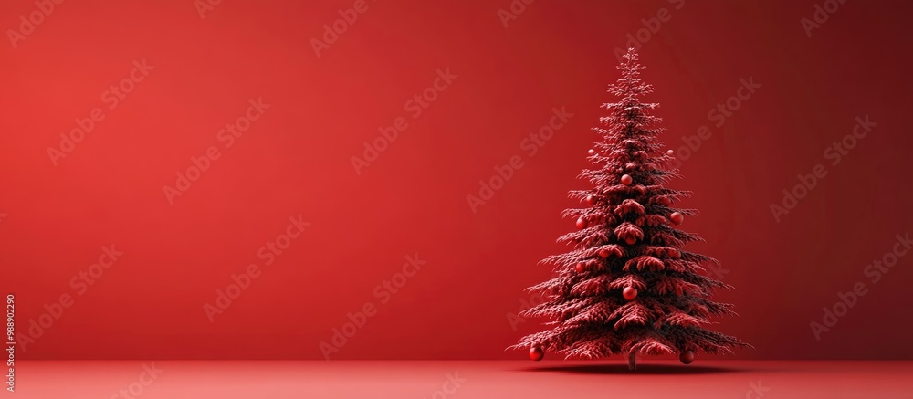 Poster minimalistic christmas tree in solid red against a red background 3d rendering ideal for festive dec