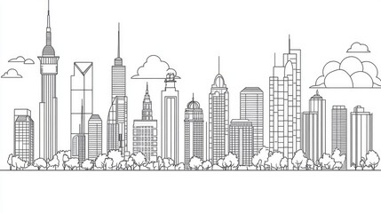 Fototapeta premium Outline style illustrations of a skyline