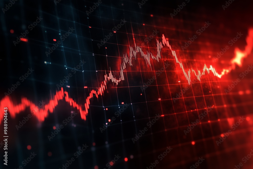 Aufkleber red and black digital stock market trend graph displaying fluctuating pricing patterns over time