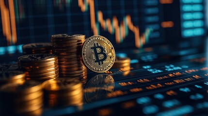 Coins and Graphs Reflecting Stock Market Trends