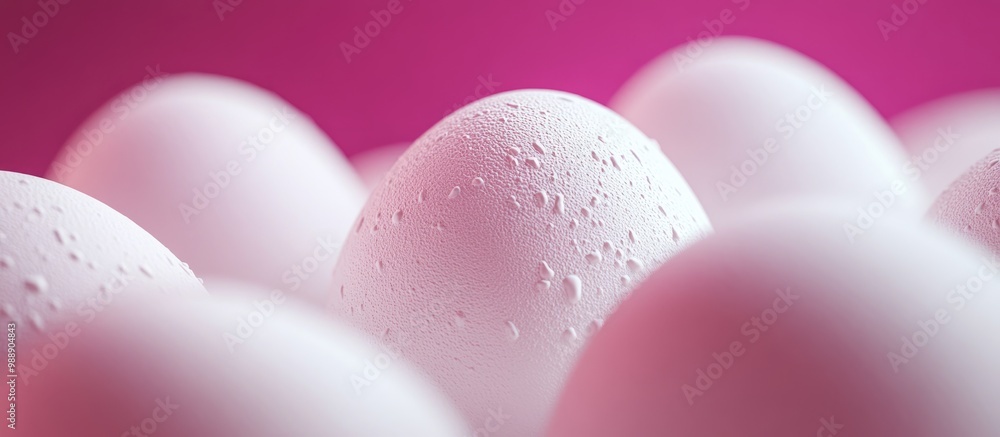 Poster close up view of white eggs against a dark magenta backdrop macro shot with selective focus showcasi