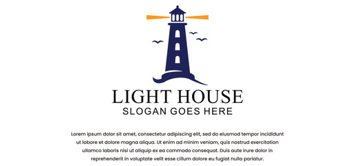 lighthouse logo, with modern minimalist style, blue yellow nuances on white background
