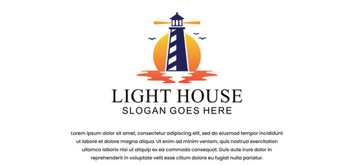 lighthouse logo, with modern minimalist style, blue yellow nuances on white background
