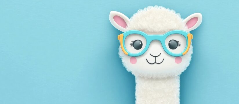 Adorable alpaca face with colorful glasses Stylish pocket calendar design for new year Vertical layout with a weekly format starting Sunday Whimsical kawaii character on a blue backdrop