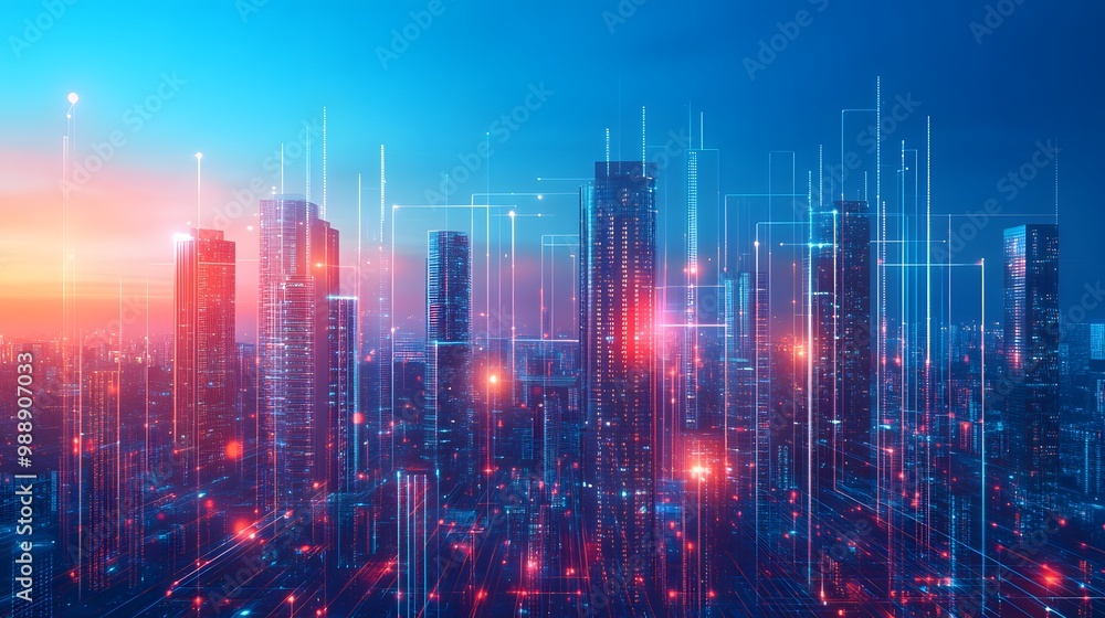 Poster scalability: an expansive view of a digital city growing exponentially, with scalable business model