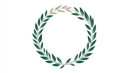 A green circle with leaves and wheat stalks symbolizes an award or achievement. It's a design often used for emblems, logos, and heraldry.