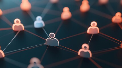 Abstract network of people icons connected by lines in a digital network