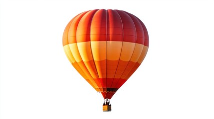 Fototapeta premium Bright orange and red hot air balloon ascending against a pure white background.