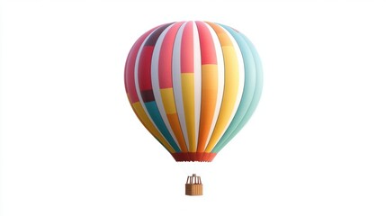 Naklejka premium Colorful hot air balloon floating gently, isolated on white background. Balloon with striped design.