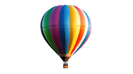 Obraz premium Colorful hot air balloon floating gently, isolated on white background. Balloon with striped design.