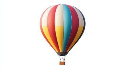Fototapeta premium Colorful hot air balloon floating gently, isolated on white background. Balloon with striped design.