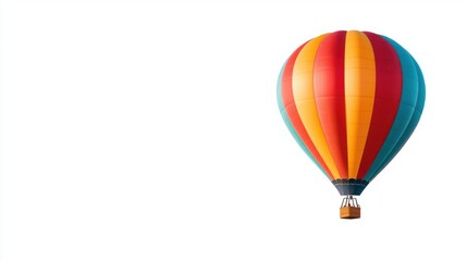 Fototapeta premium Colorful hot air balloon with a retro design, floating in a clean white sky.