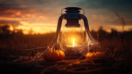 Halloween Lantern Pumpkins Sunset