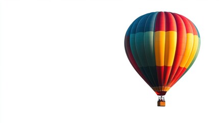Naklejka premium Colorful hot air balloon with a retro design, floating in a clean white sky.