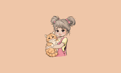 Fototapeta premium Girl hugging her fluffy orange cat, both smiling