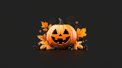 Halloween Jack o lantern with Autumn Leaves