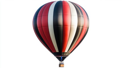 Fototapeta premium Hot air balloon featuring bold diagonal stripes, isolated in mid-flight against white.