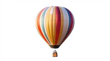 Obraz premium Hot air balloon featuring bold diagonal stripes, isolated in mid-flight against white.