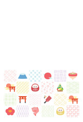 年賀状のデザイン、手描きの和柄とかわいい縁起物のベクターイラスト03