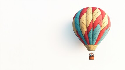 Fototapeta premium Hot air balloon in traditional design, centered on a blank white backdrop, softly lit.