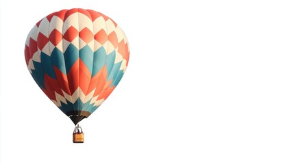 Fototapeta premium Hot air balloon with a modern, abstract pattern, floating against a blank white background.