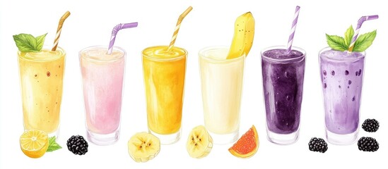 Juice detox collection featuring smoothies made with banana blackberry milk and honey