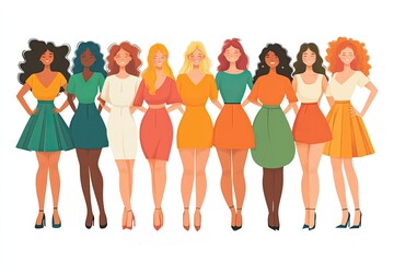 A group of diverse women stand together. The image represents female empowerment and inclusivity.