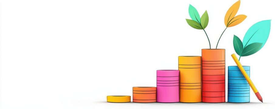 Wealth strategy guide side view, financial success theme, cartoon drawing, colored pastel