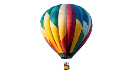 Fototapeta premium Large colorful hot air balloon mid-flight, floating against white background.